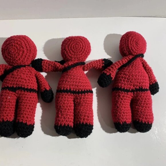 Squid Games Lot of 3 Red Soldiers Knitted Hand Made Crochet 10.25 inch - Picture 2 of 5